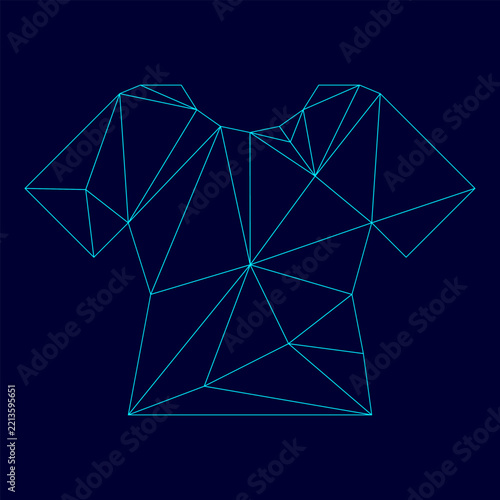 T-shirt low poly triangulation triangulated polygonal electric cyan blue vibrant aqua neon color vector illustration image outline contour line