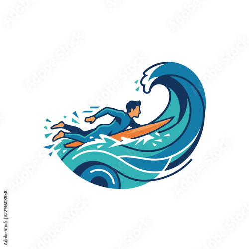 Surfer Riding a Large Wave Vector Illustration