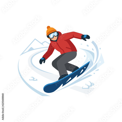 Snowboarder Carving Through Snow Vector Illustration