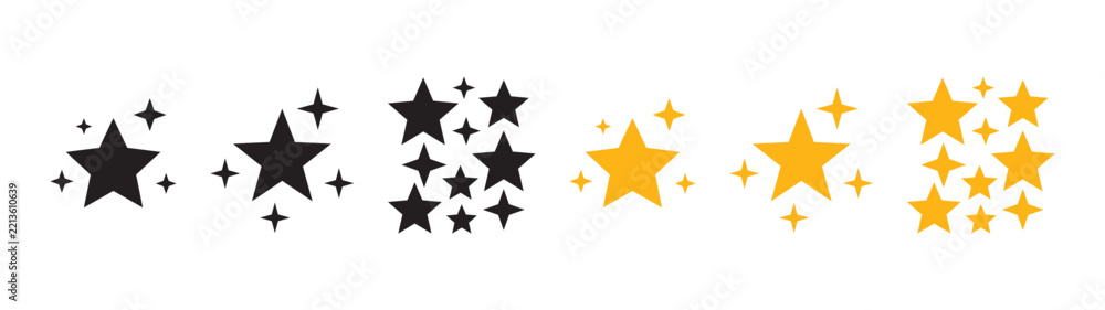 Fototapeta premium Sparkling Star Vector Icon Set in Black and Gold Silhouette Style