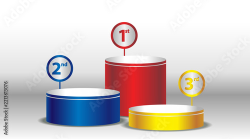 1st 2nd 3rd Place , Red, Yellow, Blue podium with gray background Illustration