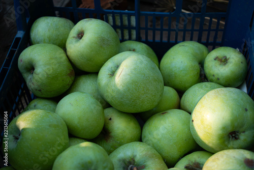 Fotografie Close up of fresh green apples filling the frame