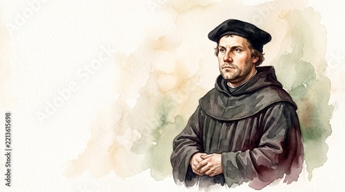 Martin Luther portrait on watercolor banner with copy space for text,  background