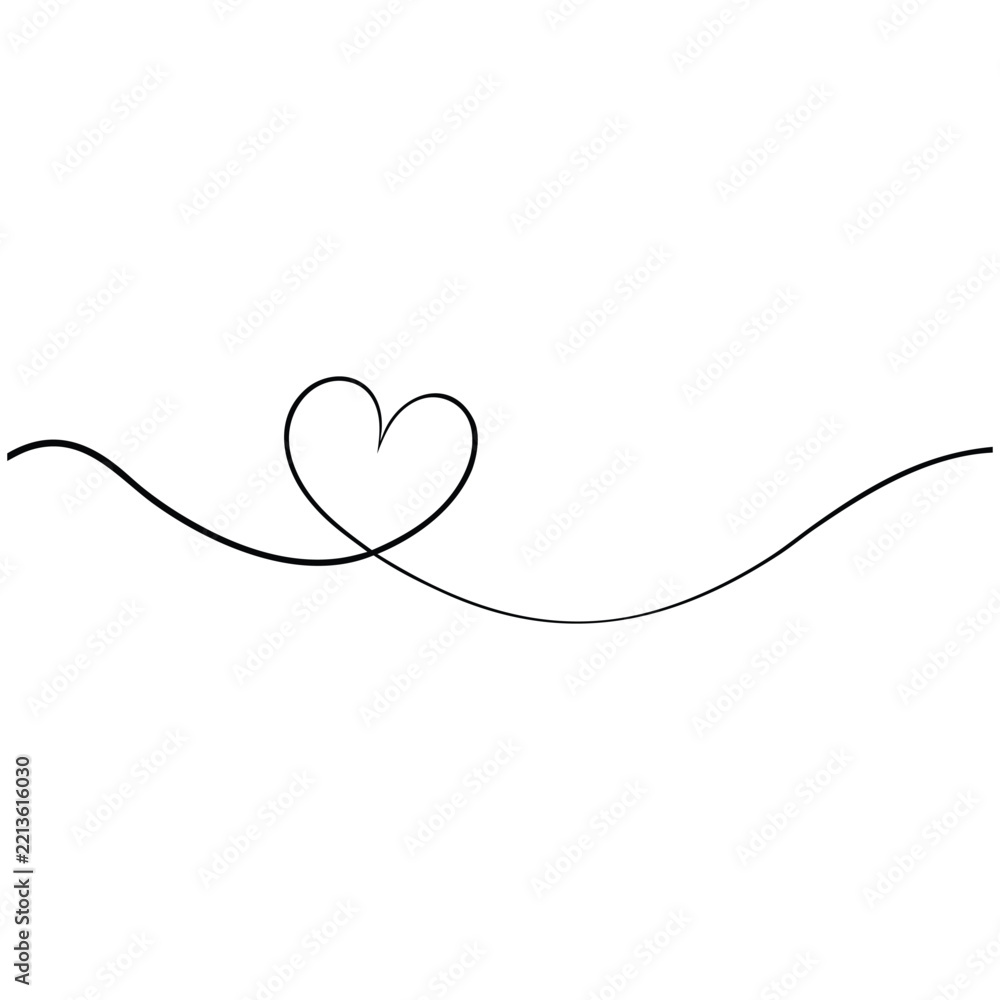 Fototapeta premium Simple One Line Art Heart Swirl Calligraphy Vector Icon for Love Concept Design