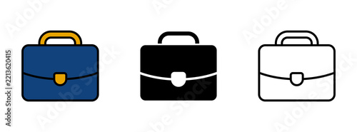 Business Briefcase icons set. Office and corporate career concepts. leather briefcase, outline Briefcase, and silhouette briefcase