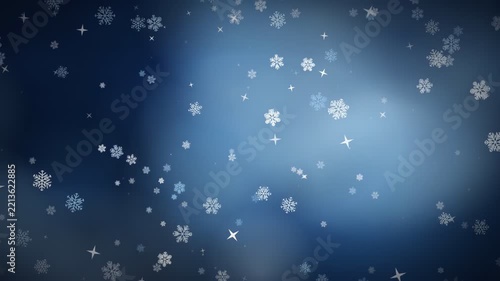Animated falling snowflakes on a dark blue winter background with glowing light effects