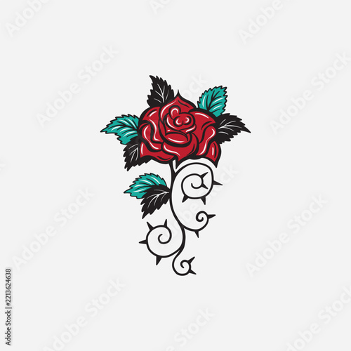 red rose with thorns, icon logo vector 