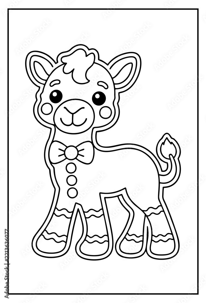 Fototapeta premium Cute llama coloring book page for kids outline drawing art vector graphic design illustration template