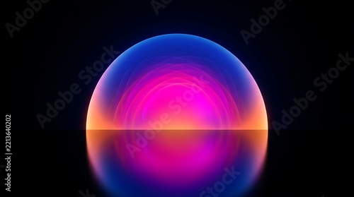 Vibrant colorful sphere reflecting light on black background