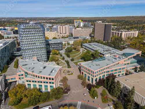Aerial view of the University of Calgary campus in Calgary, Alberta.