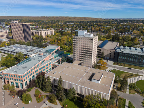 Aerial view of the University of Calgary campus in Calgary, Alberta.