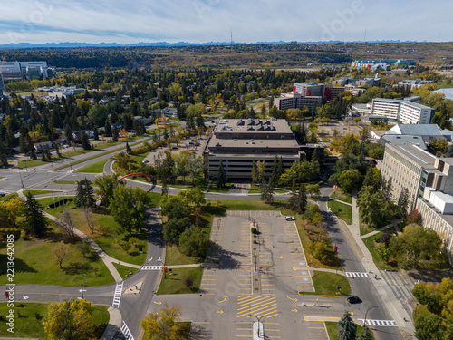 Aerial view of the University of Calgary campus in Calgary, Alberta.