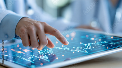 Doctor reviewing treatment outcomes on a digital dashboard, clinical analytics, patient outcomes, healthcare quality, evidence-based medicine, medical data, professional