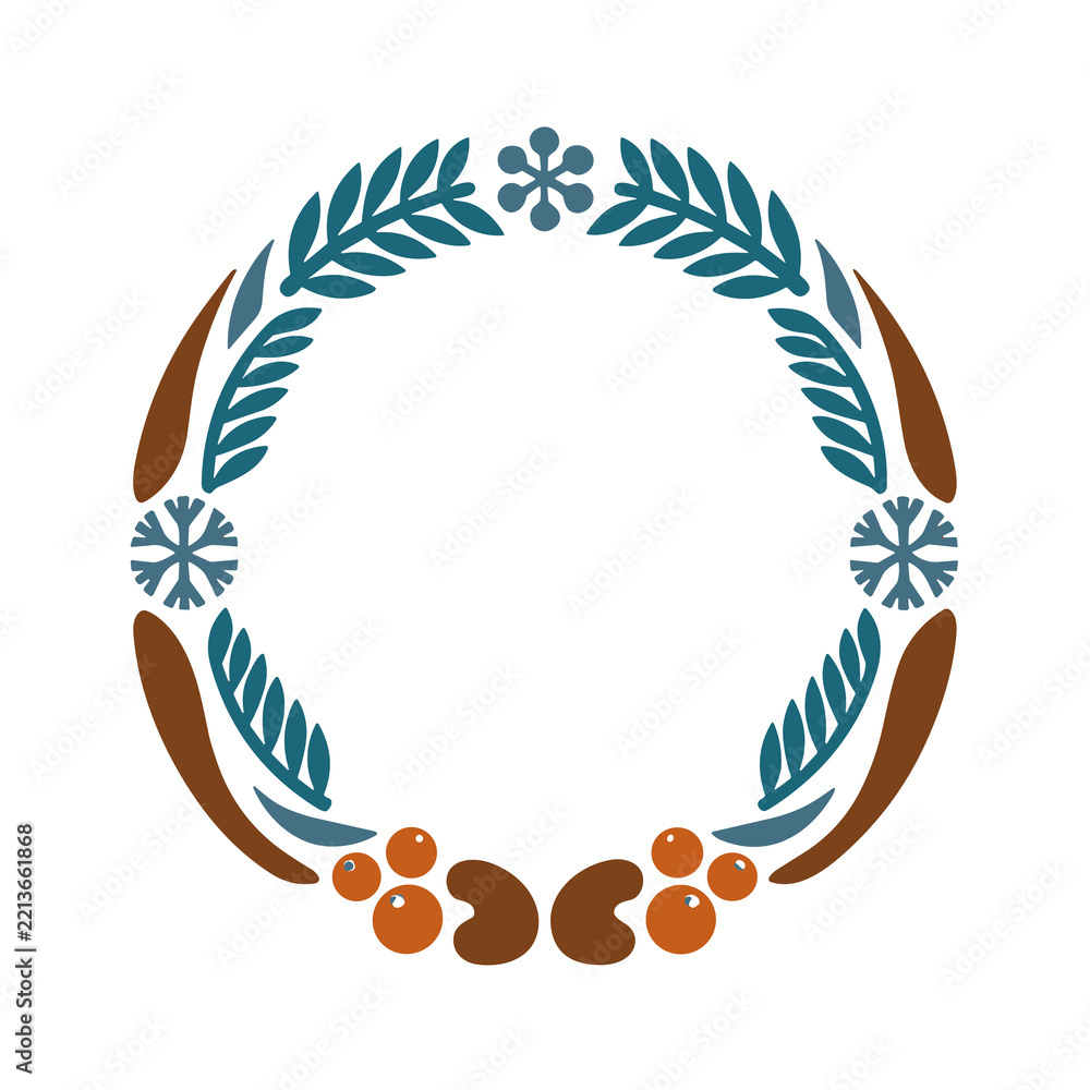 Obraz premium Decorative Wreath with Leaves and Snowflakes