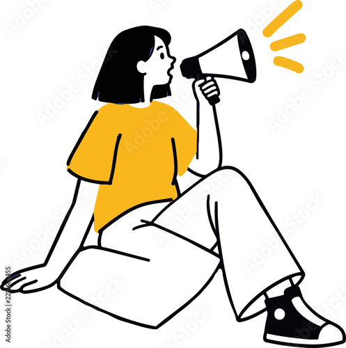 Woman Speaking with Megaphone Illustration
