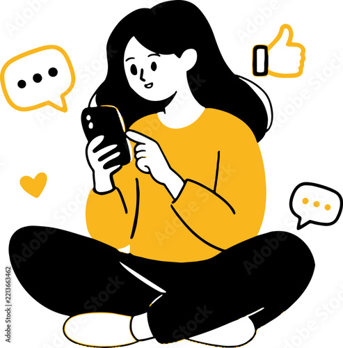 Woman Using Smartphone Illustration