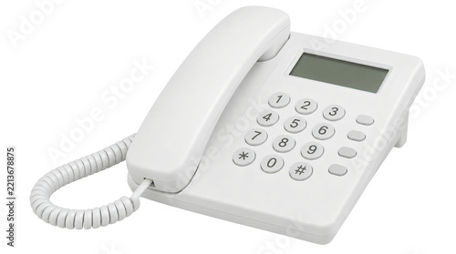 Classic white telephone isolated on transparent background