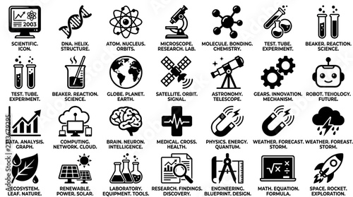 Science and Technology Icons Set: Innovation, Research, and Discovery