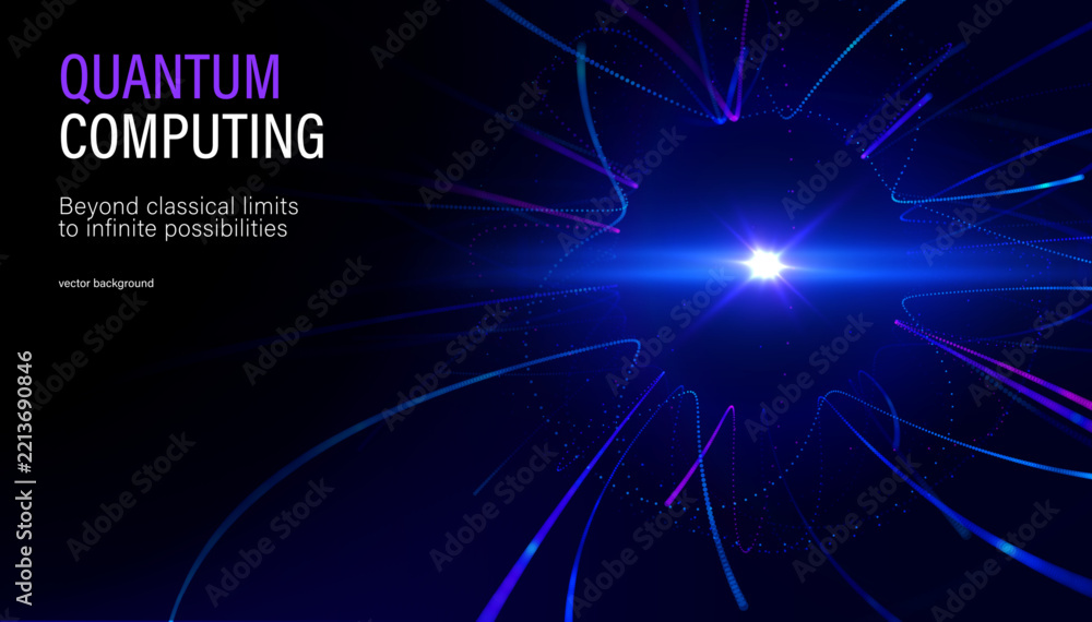 Obraz premium Abstract technology vector background with luminous blue and purple lines converging in perspective, evoking data flow, digital networks, communication, energy and futuristic technology.