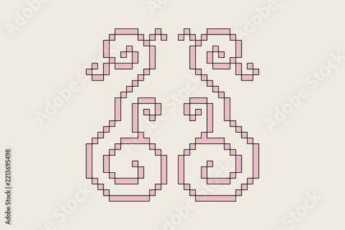 Pixel Art Ornamental Ironwork Decorative Geometric Illustration, Abstract Pattern