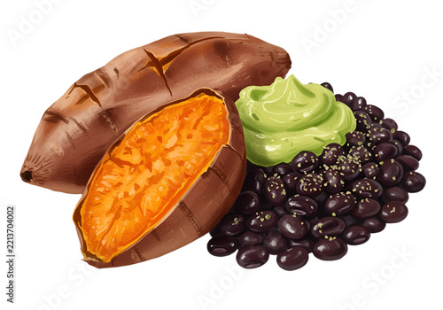 sweet potato baked half orange root digital hand drawing illustration art
