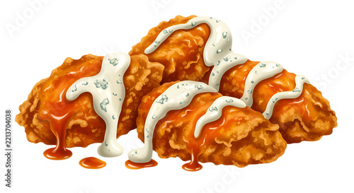 chicken wing fried sauce cream meat digital hand drawing illustration art