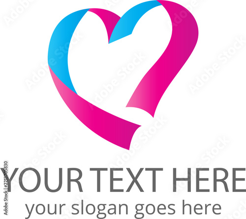 Abstract pink and blue heart ribbon logo design for romantic branding or healthcare medical concept isolated on white background vector illustration