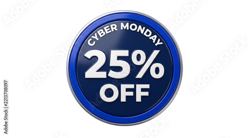 Cyber monday 25 percent off sale badge isolated on transparent background
