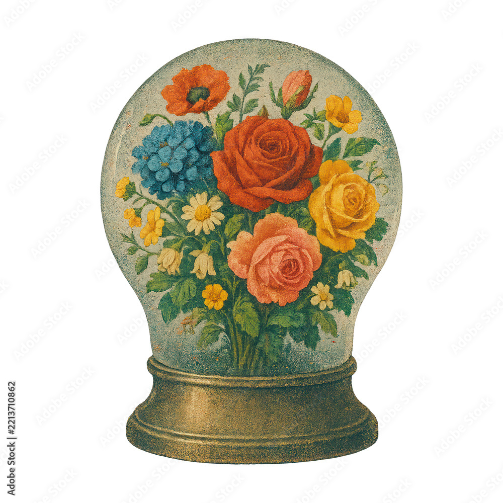 Fototapeta premium PNG Vintage floral glass globe illustration.