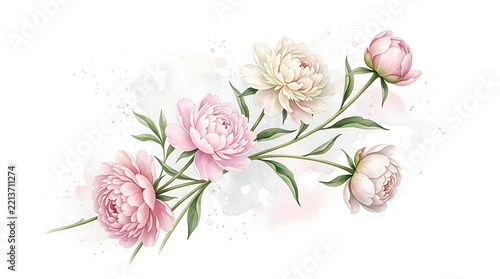 Pink Peony Flower Illustration with Soft Watercolor Texture Isolated on White Background for Elegant Floral Design