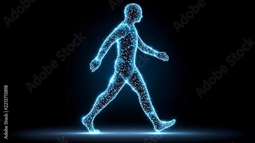 Digital human body hologram walking in the dark