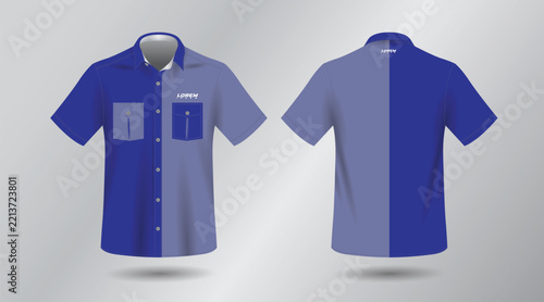 background blue short sleeve work shirt for engineering mechanic motor sport and technician