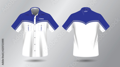 background blue short sleeve work shirt for engineering mechanic motor sport and technician