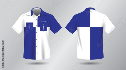 background blue short sleeve work shirt for engineering mechanic motor sport and technician