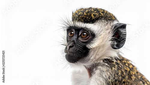 Young vervet monkey portrait with soft natural fur isolated on white
