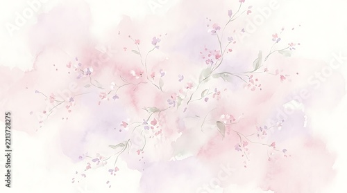 Watercolor Cherry Blossom Branches with Soft Pink and Purple Petals on a Clean White Background