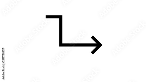 Black zigzag block arrow icon pointing towards right direction on white background.