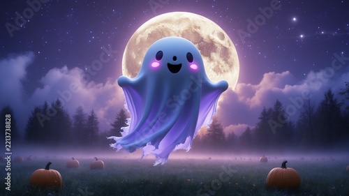 Cute Ghost Full Moon Halloween