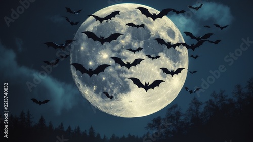 Flying Bats Full Moon Halloween