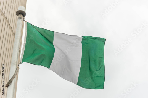 The Nigerian flag on a flag pole at Toronto City Hall’s Nathan Phillips Square.