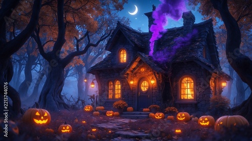 Magical Witch Cottage Autumn Halloween