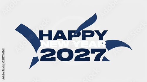 Happy New Year 2027 logo with stylized bird wings and abstract lettering for digital marketing