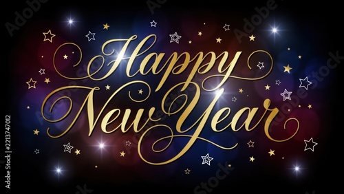 Happy New Year 2027 festive text design with starry background for holiday greeting cards