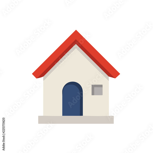 Simple house icon with red roof and blue door