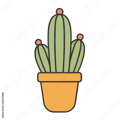 Stylized potted cactus with pink buds