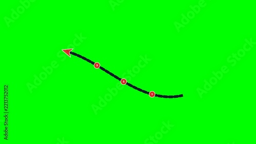 Multi Segment Dotted Arrow Route On Green Screen