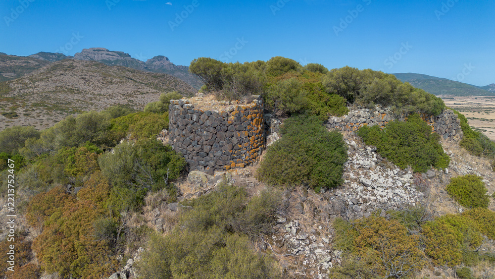 Fototapeta premium Aerial View of Saurecci Megalithic Fortress Near Guspini Italy