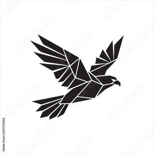  A geometric bird black silhouette icon featuring clean polygonal art