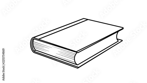 Closed hardcover book shown from an isometric angle depicted in a clean black outline isolated on white.