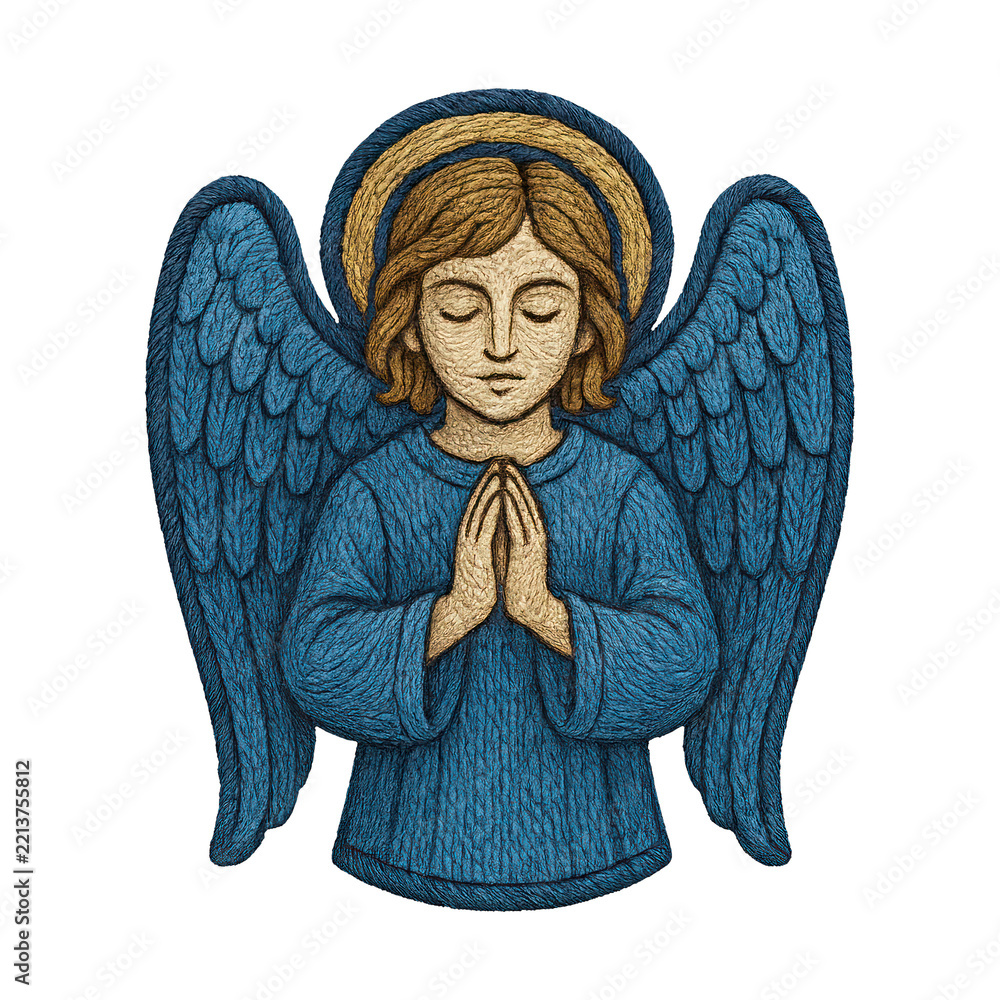 Fototapeta premium PNG Praying angel with blue wings.